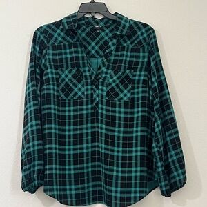 torrid Teal and Black Plaid Button-Up Shirt, Size 1